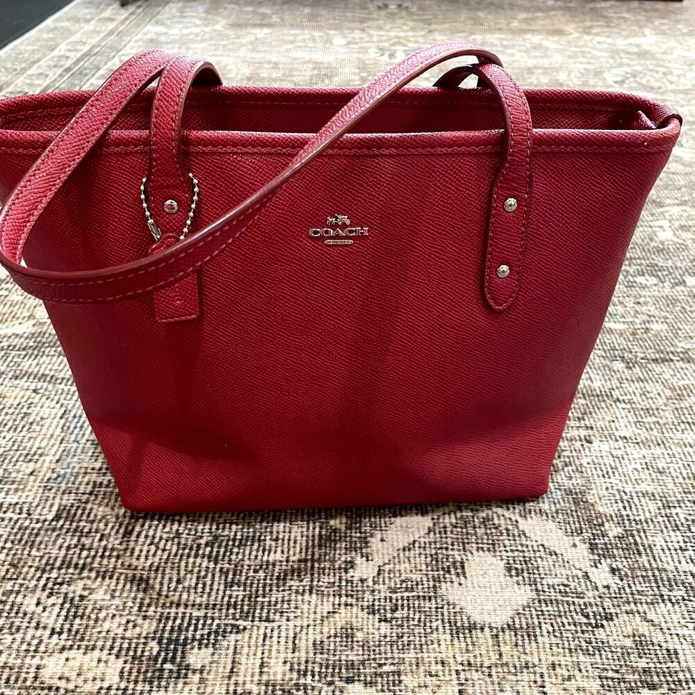 Coach Mini City Zip Tote Purse Leather Red
